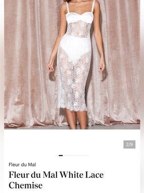 Fleur du Mal White Sheer Lace Slip Dress with Sweetheart Bodice